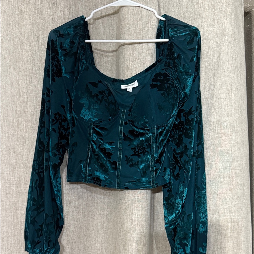 Teal Velvet Floral Top